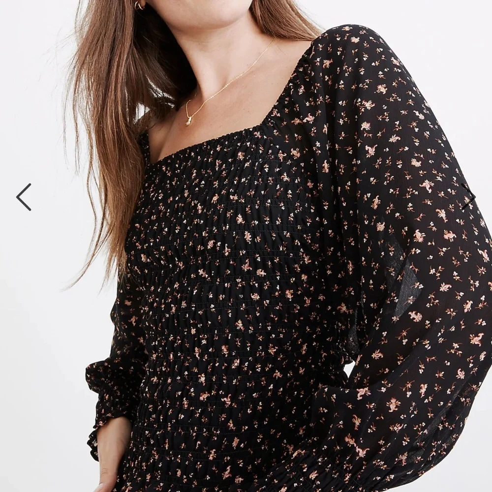 NWT Madewell (Re)sourced Georgette Lucie Bubble-Sleeve Smocked Top in Stem - Picture 3 of 6